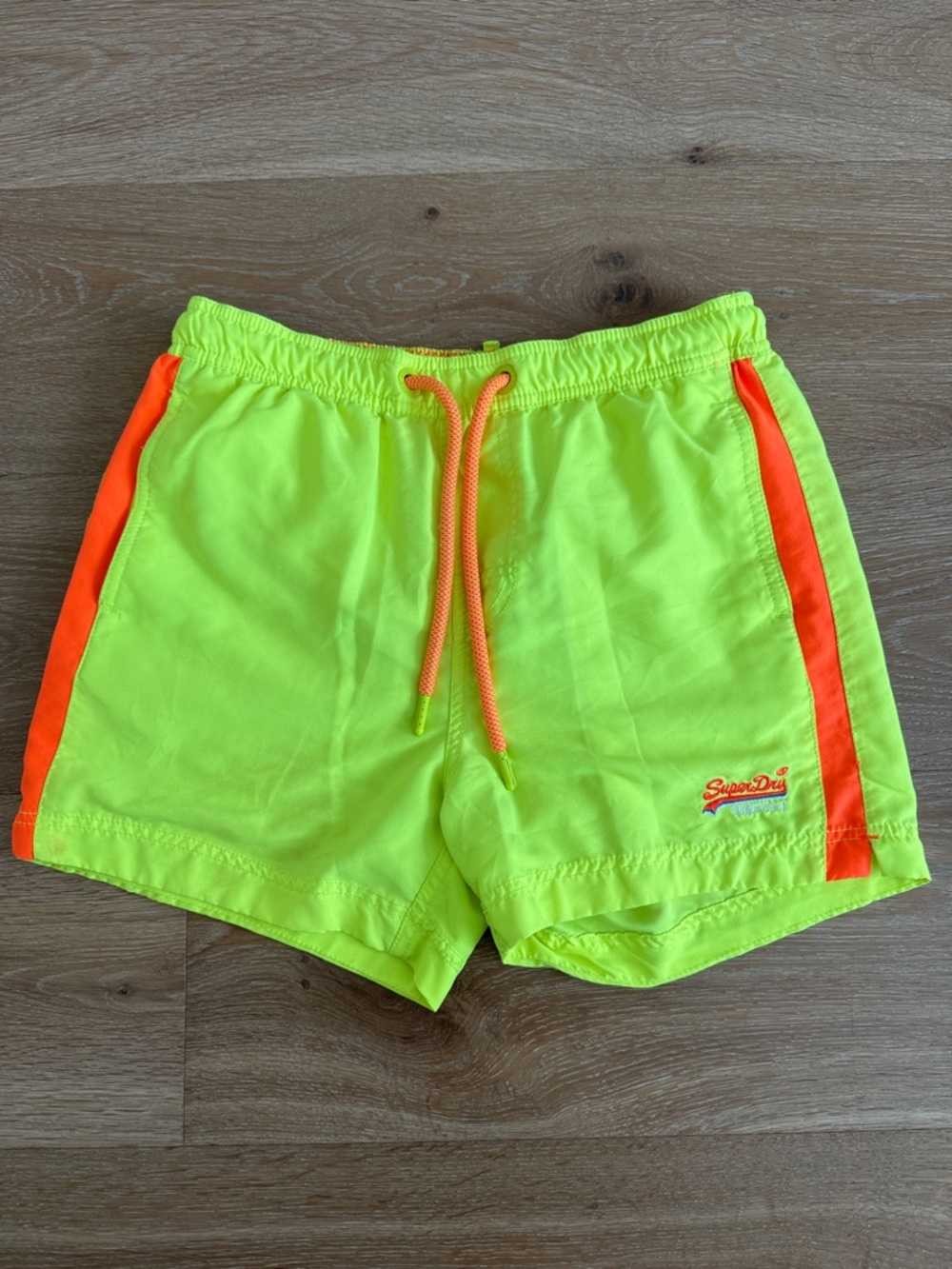 Superdry Neon Yellow Men's Athletic Shorts with Orange Accents